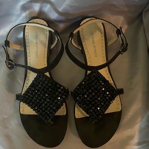 Adrienne Vittadini Beaded Black Sandal Size 9